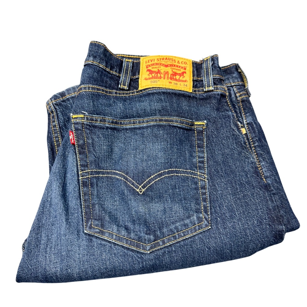 Levi's 505 Jeans Mens 38x34 (38x33 ACTUAL) Regular Fit Blue Denim Classic